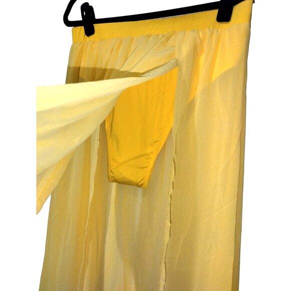 Yellow Elastic Waist Split Maxi Skirt Swim Bottom Size XL - Picture 4 of 11